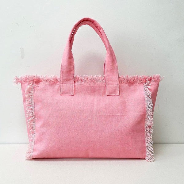 Solid Large Canvas Fringe Tote