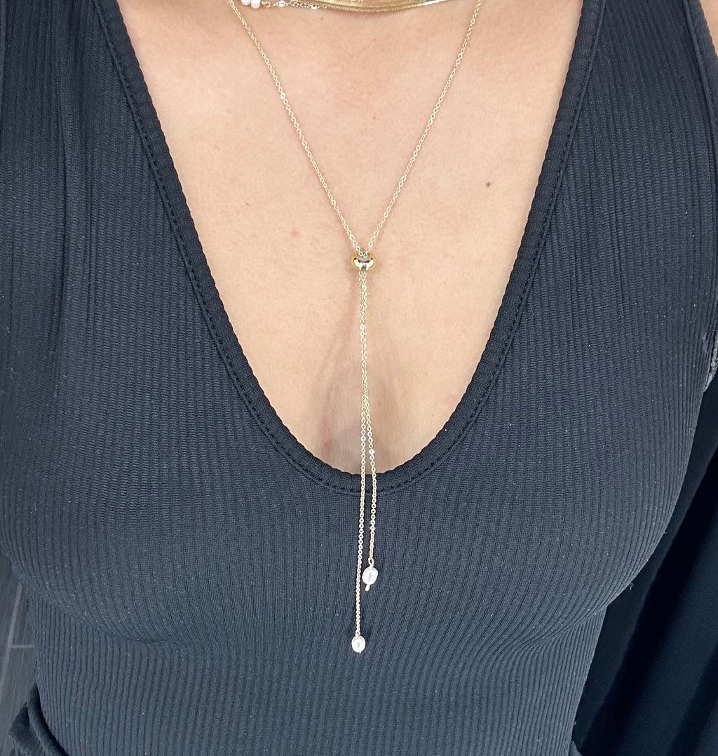 Adjustable Lariat Necklace w/ 2 Pearls