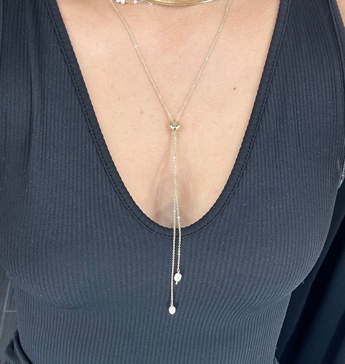 Adjustable Lariat Necklace w/ 2 Pearls