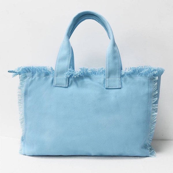Solid Large Canvas Fringe Tote