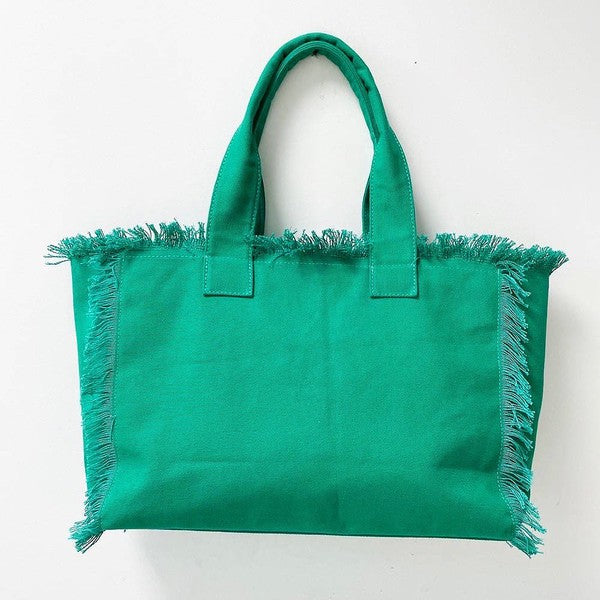 Solid Large Canvas Fringe Tote