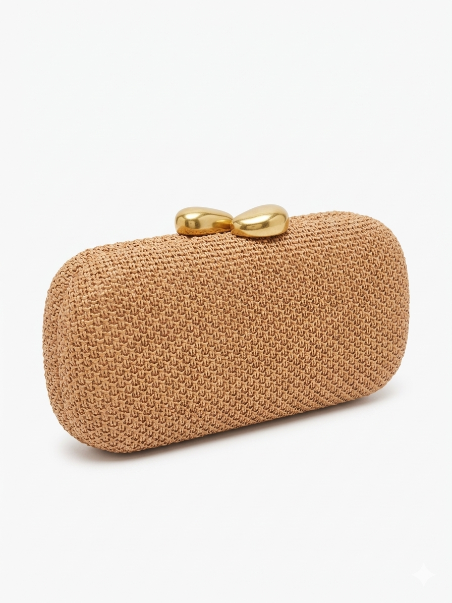 Raffia Brown Oval Clutch
