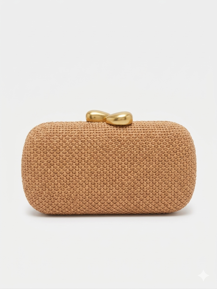Raffia Brown Oval Clutch