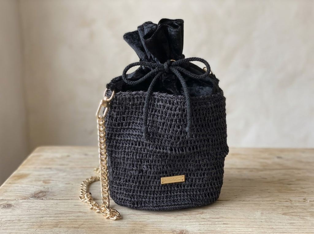 Black bucket bag