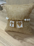 Adjustable Gold/Pearl Rope bracelet w/ Charms