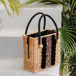 Black & leopard large whicker bag