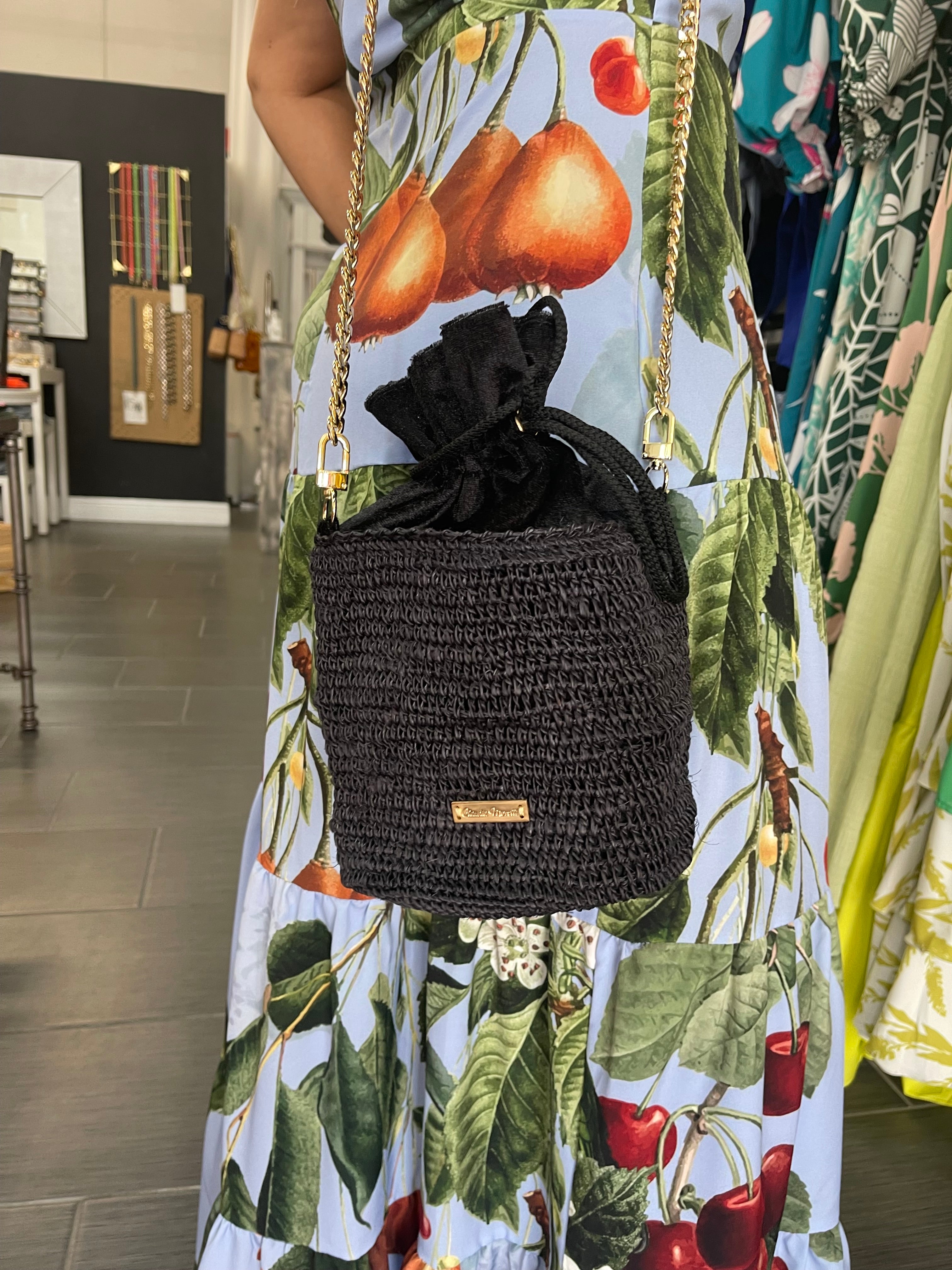 Black bucket bag