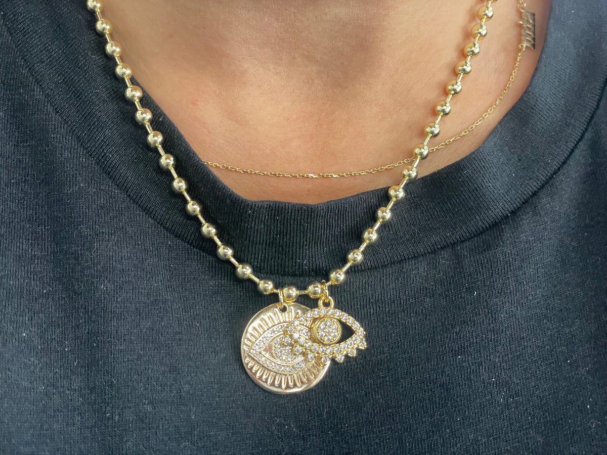 Large Gold Evil Eye Necklace