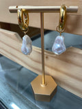 Gold Hoops with Large Pearl Stone